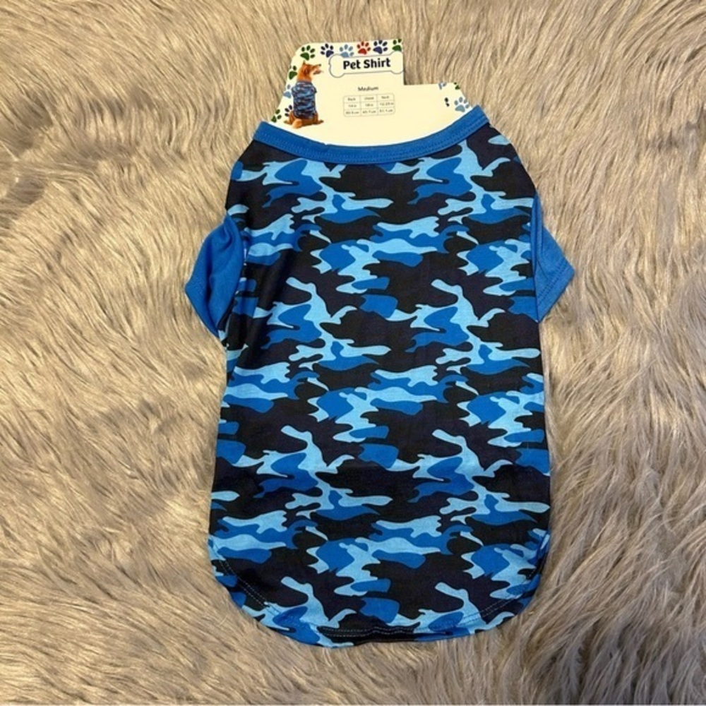 Blue Camouflage Pet Shirt Dog Clothes Camo Size‎ Medium Lightweight